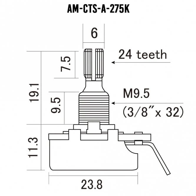 Guitar Pot, 250k (275k) Split Shaft Pot Premium 450 Series 9% Tolerance for Single Coil Pickups - Image 3