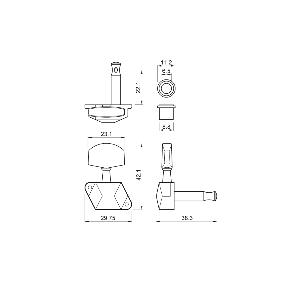 Steel String Tuners 6 Inline Individual Chrome - Image 3