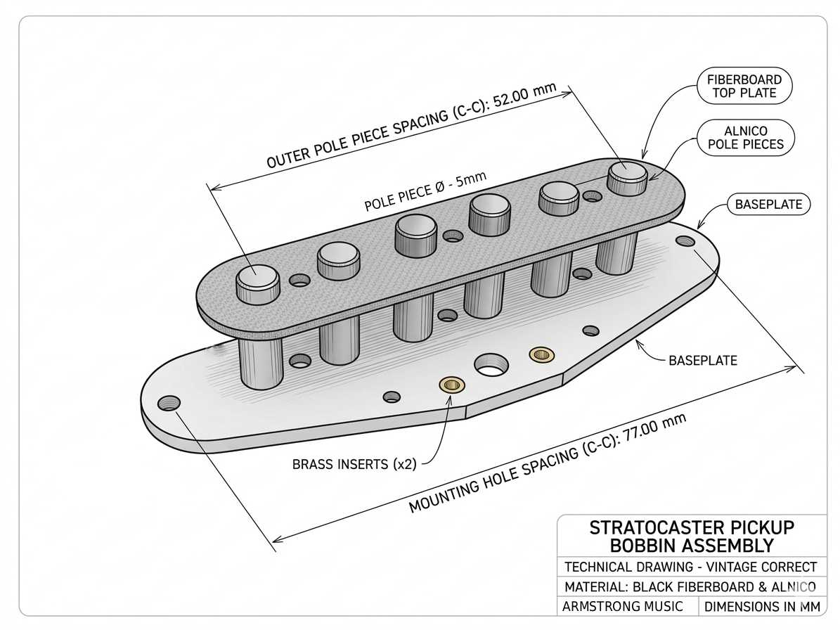 Strat Pre-built Pickup Bobbin With Staggered, Bevelled and Magnetised Polepieces - Image 4