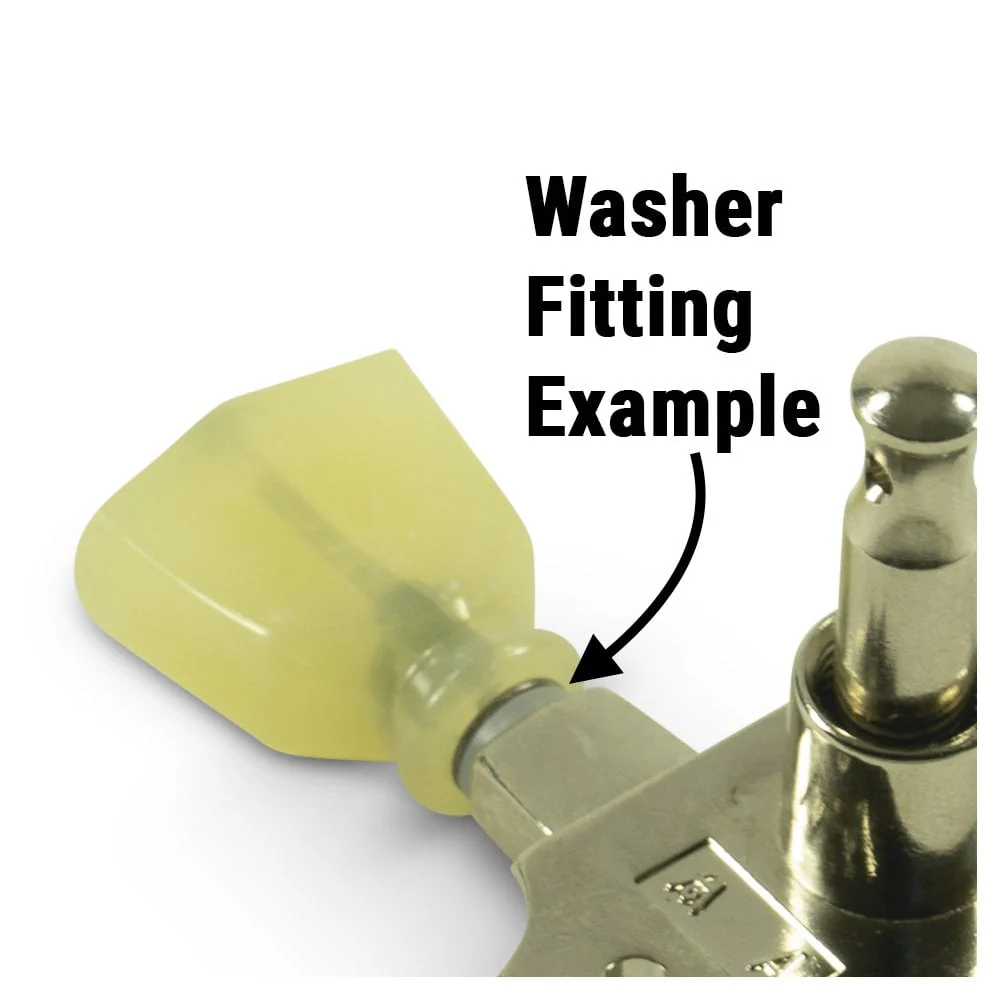 Tuning Machine Button Washer Set - 6 x Nylon Washers and 6 x Black Metal Washers - Image 2